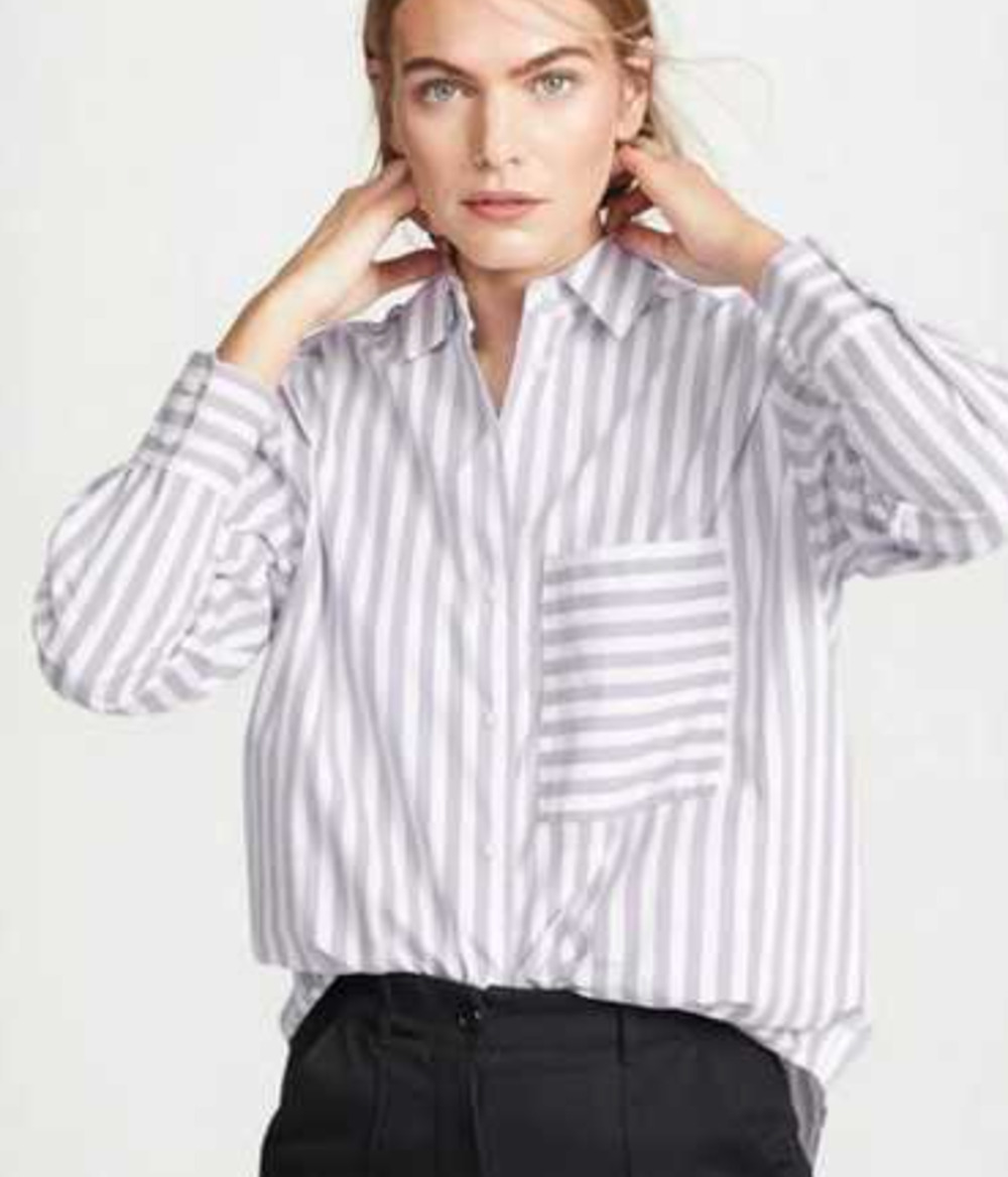 AYR The Deep Lavender Striped Button-Down Shirt Women's Size M Long Oversized